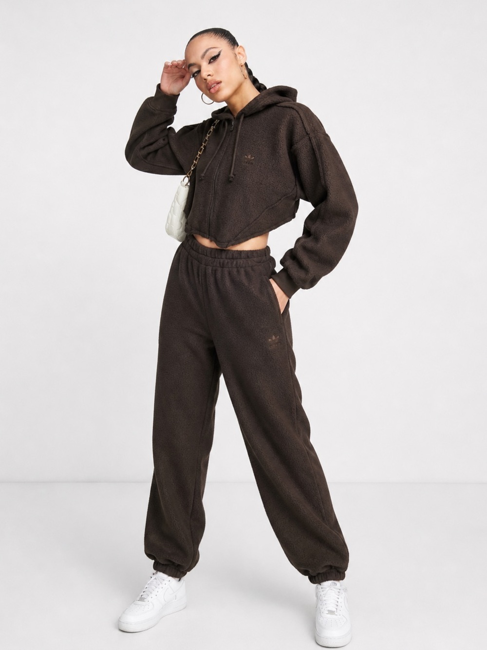 ❤️‍🔥FIRM PRICE❤️‍🔥adidas Originals corset style full zip hoodie in dark brown